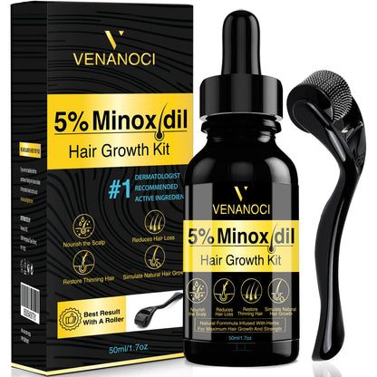 5% Minoxidil for Men and Women kit, Hair Growth Serum with Roller, Biotin Hair Growth Oil Hair Regrowth Treatment for Scalp Hair Loss Hair Thinning Natural Hair Growth for Longer Fuller Healthier Hair