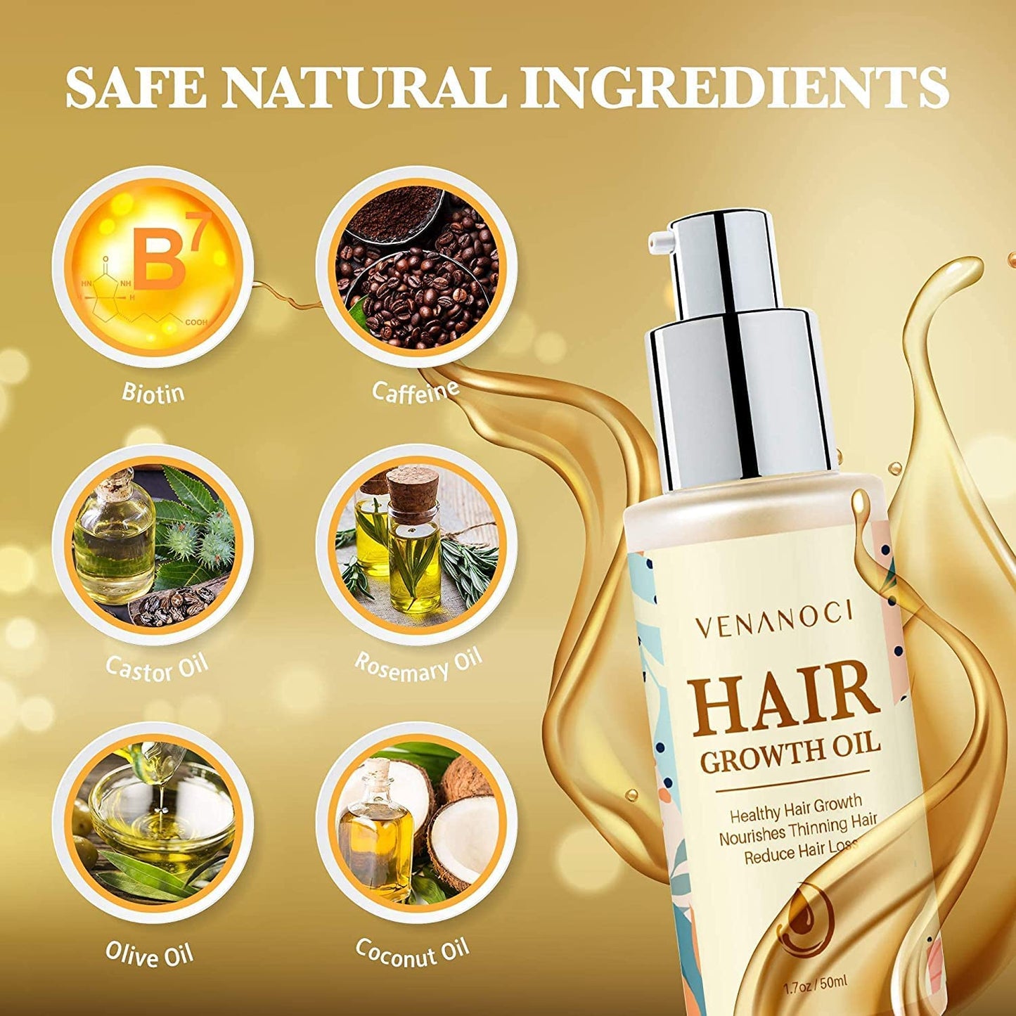 Biotin & Castor oil & Rosemary Oil for Hair Growth for Women, hair loss treatments, hair oil for dry damaged hair and growth, Hair Growth Serum for Thicker Longer Fuller Healthier Hair, All Natural Vitamin Rich Treatment