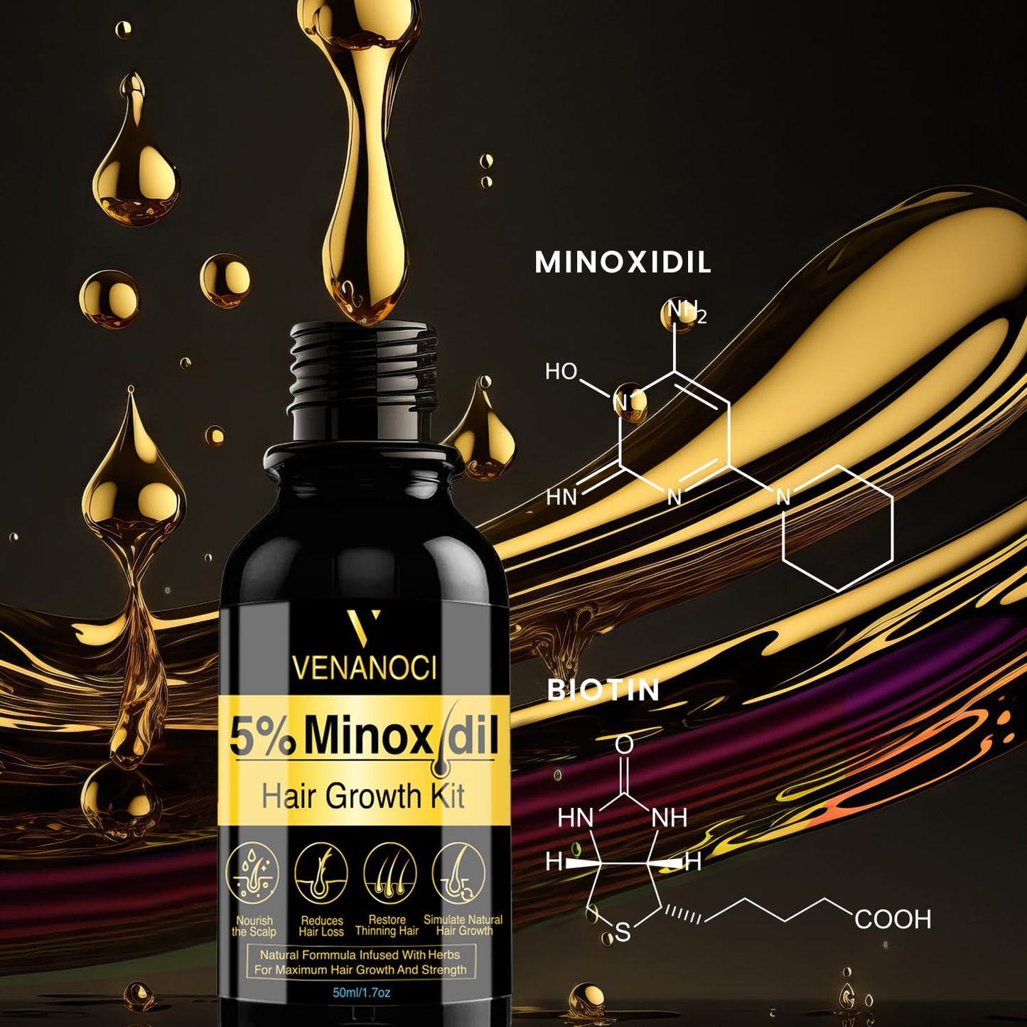 5% Minoxidil for Men and Women kit, Hair Growth Serum with Roller, Biotin Hair Growth Oil Hair Regrowth Treatment for Scalp Hair Loss Hair Thinning Natural Hair Growth for Longer Fuller Healthier Hair